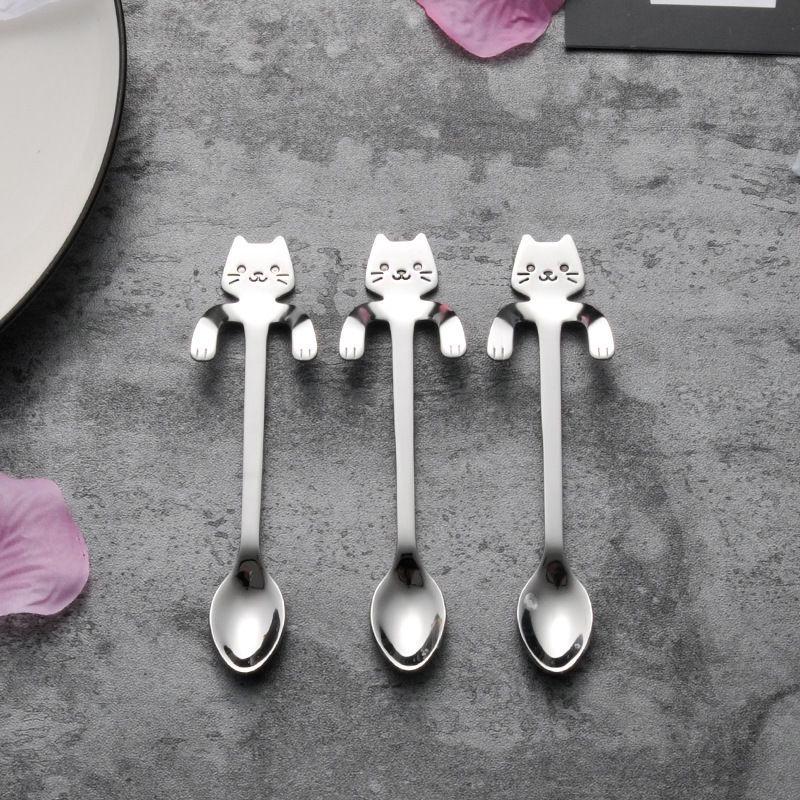 Подвесная чашка для кофе с котом из нержавеющей стали, ложка, кухонная посуда, принадлежности