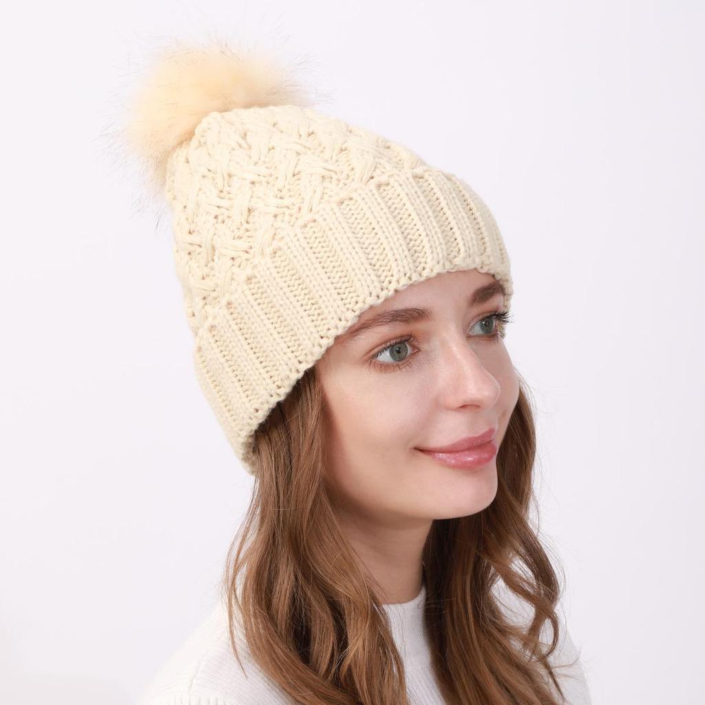 Женская плюшевая утолщенная шерстяная шапка, осенне-зимняя уличная морозостойкая теплая вязаная шапка