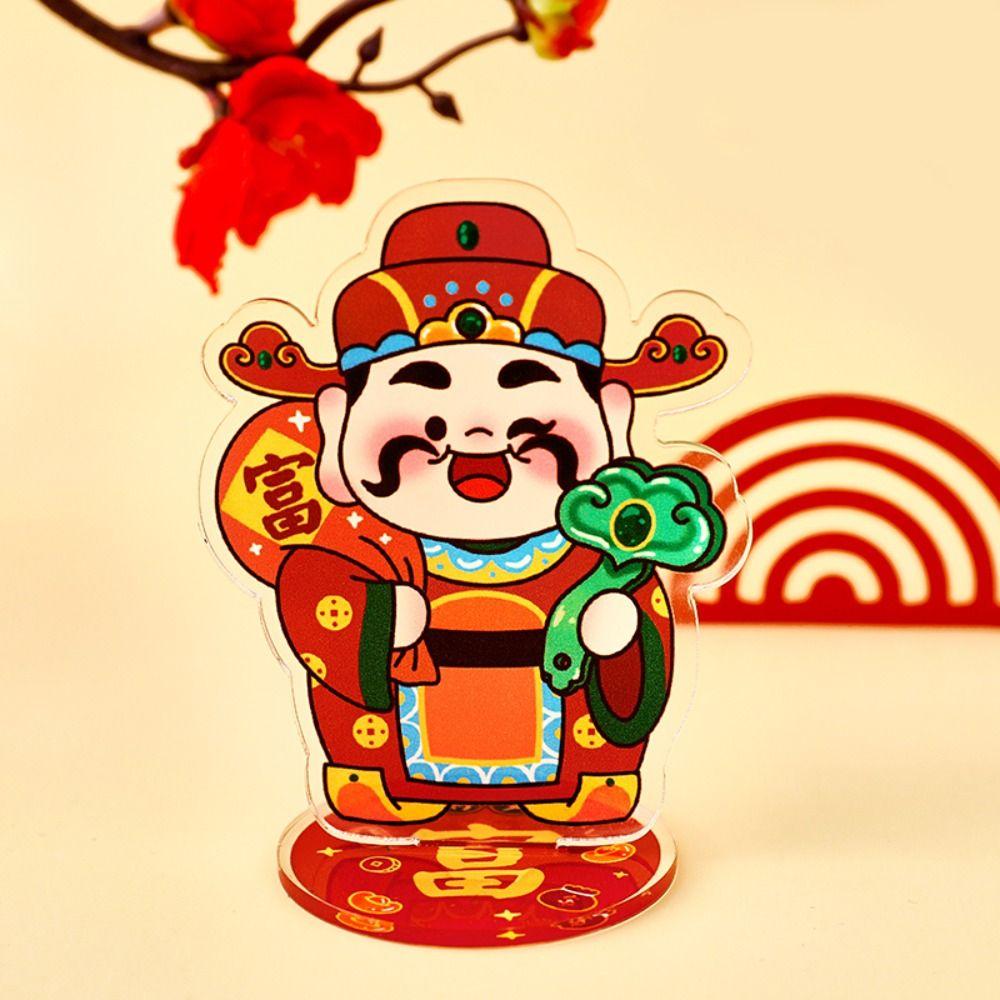 Lucky God of Wealth Stand Model Plate Chinese Style New Year Desk Stand Figures Models Gifts