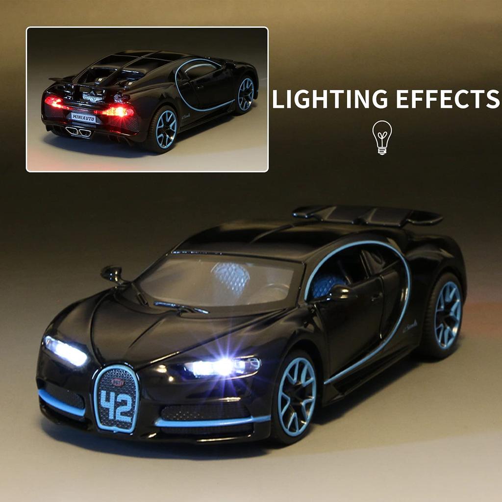 1:32 Scale Bugatti Chiron Diecast Car Model Toy, Zinc Alloy Pull Back Vehicle with Lights And Music for Kids Boyfriend Young People Gift Collection