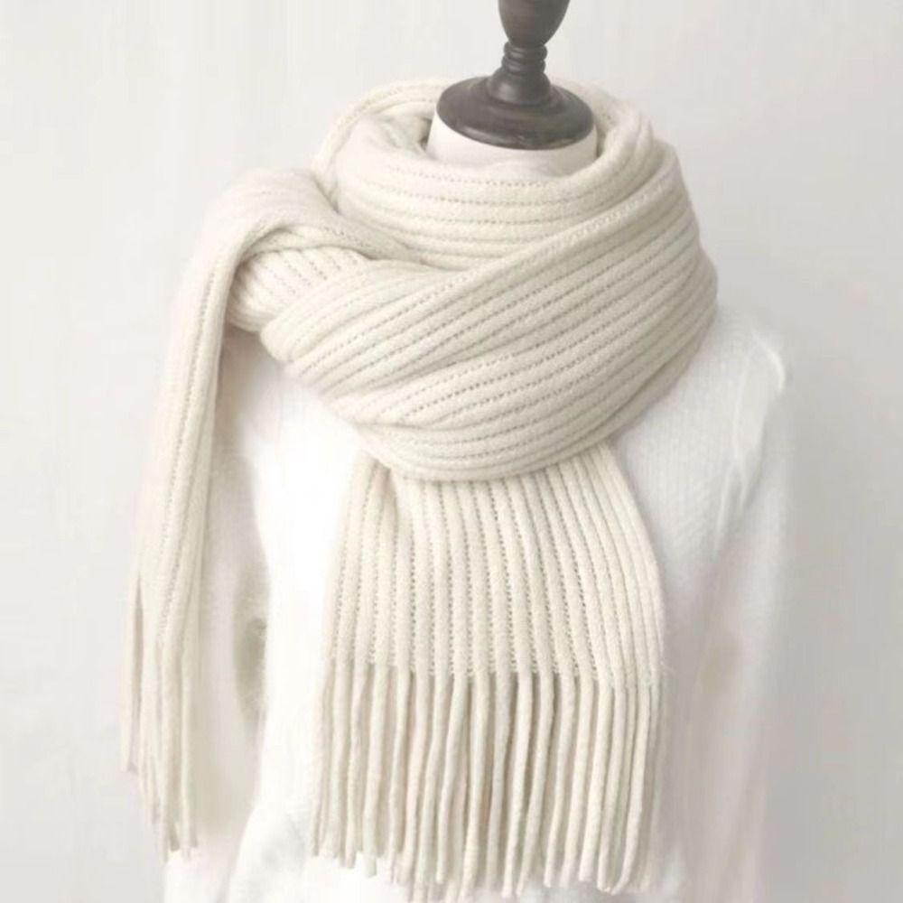 Long Tassel Solid Color Scarves Soft Knitted Scarf New Winter Cashmere Scarf  Women