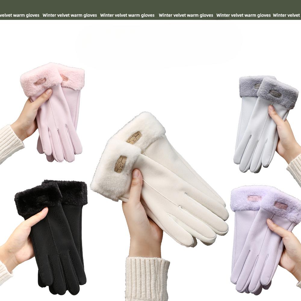 Теплые перчатки для женщин, плюс бархатная утолщенная ветрозащитная и холодостойкая, для езды на открытом воздухе, с сенсорным экраном, с ощущением кожи, осенне-зимние перчатки