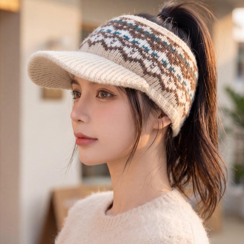 New Jacquard Fair Island Wind Wool Knitted Hat Children's Barack Empty Top Sports Hat Warm Wool Hat
