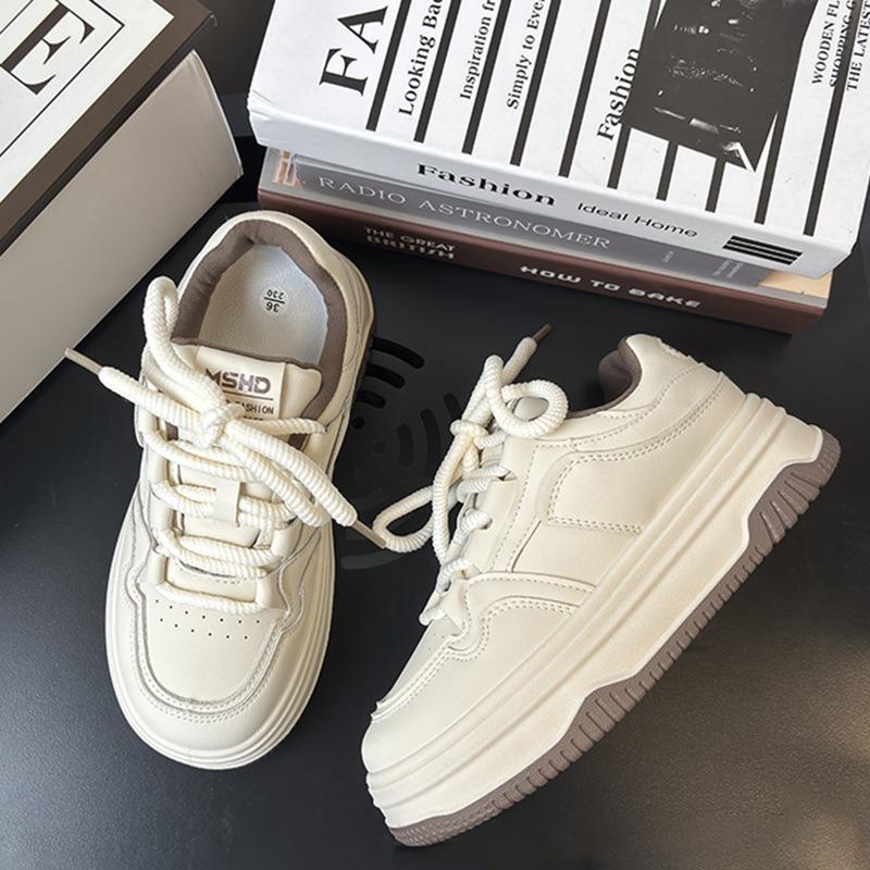 Milk White Platform White Shoes Women's Muffin Spring Heightening Casual Sports Shoes Fashionable, Comfortable and Durable