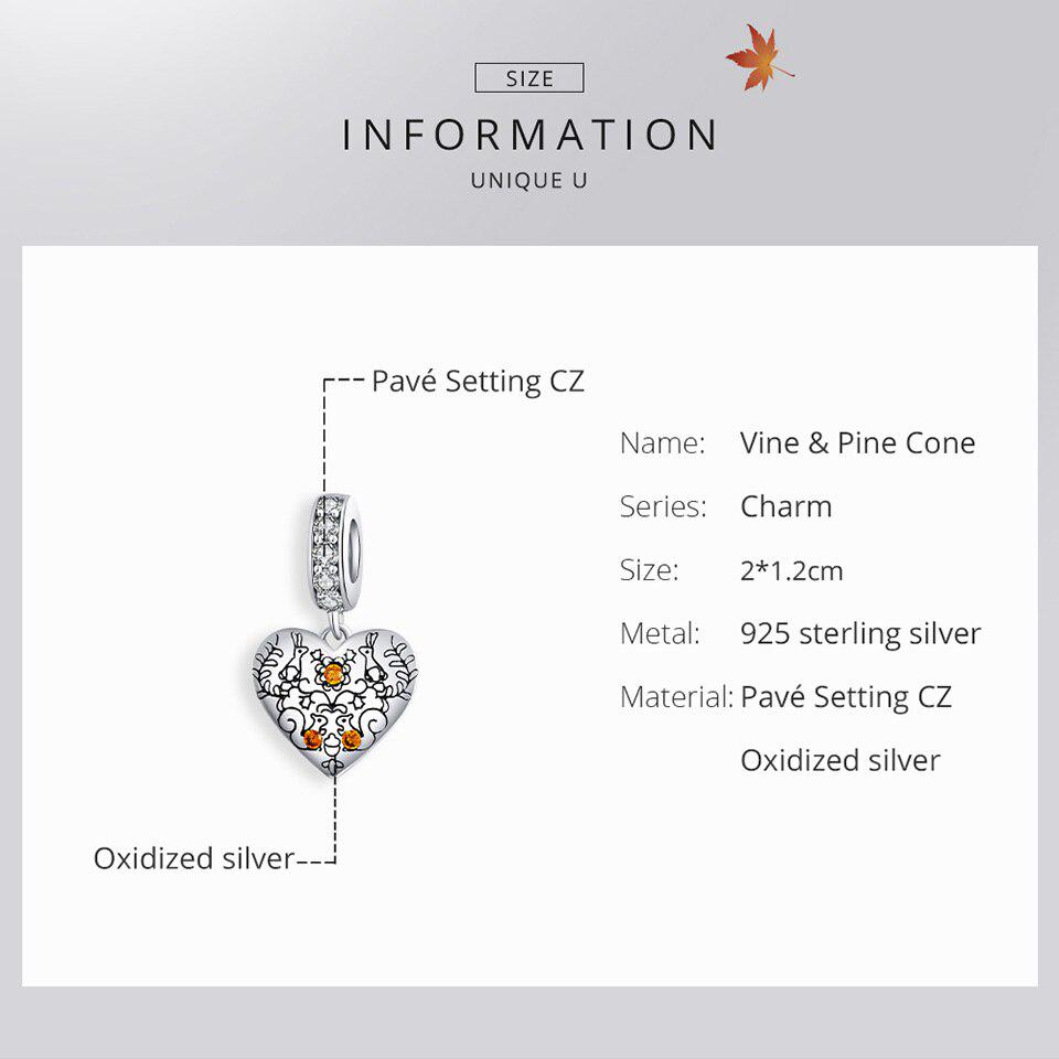 Bamoer стерлингового серебра 925 пробы виноградная лоза и сосновая шишка CZ окисленная платина оригинальный шарм для брендовых ювелирных изделий для женщин и девочек