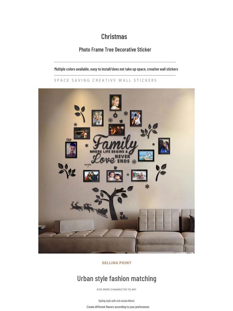 3D Акриловая Рождественская Елка Фоторамка Настенная Наклейка для Декора Гостиной