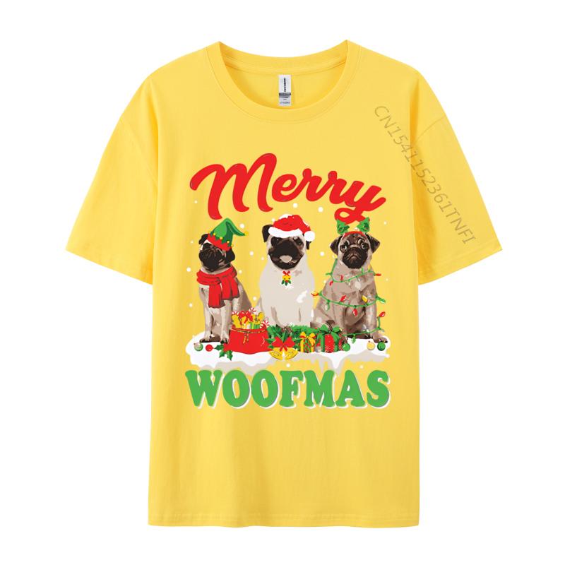 Christmas Pug Dog Merry Woofmas Dog Lover Tshirts Cotton Men Tees Printed T Shirts Preppy Style Funny Tshirts
