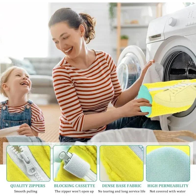 Durable Mesh Shoe Wash Bag with Zipper Rich Fluff Inside Protects Sneakers Casual Shoes in Washer Dryer Travel Storage Organizer