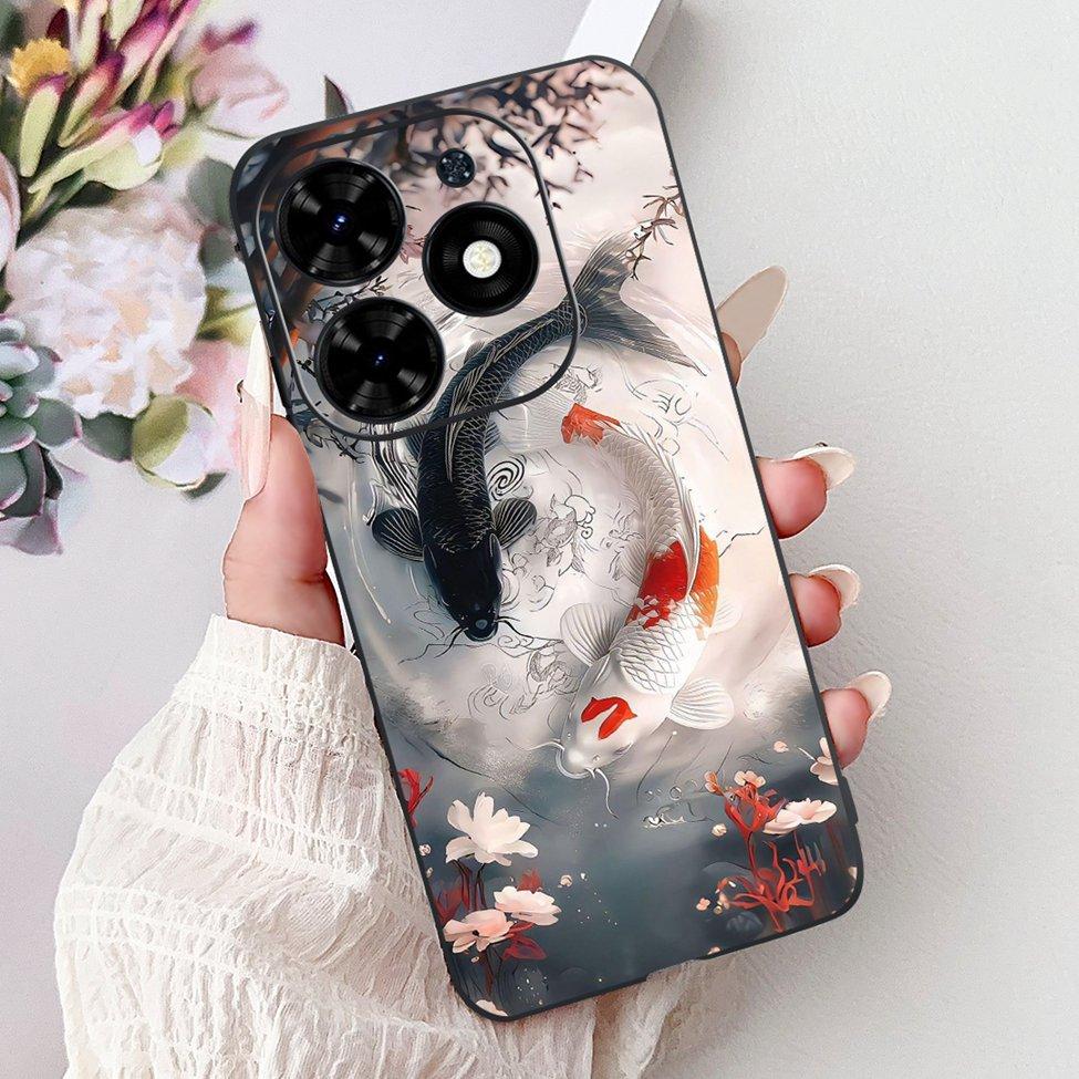 Для Tecno Spark Go 2024 BG6 Задняя крышка Для Tecno Spark Go 2024 Чехол Модный Роскошный Цветы Милый Мультяшный Кот Ударопрочный Силиконовый