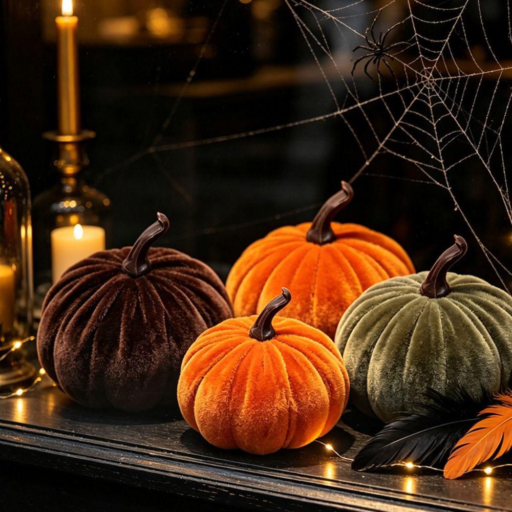 Plush Texture Velvet Pumpkin Mini Size Halloween Decoration Thanksgiving Decor Table Display