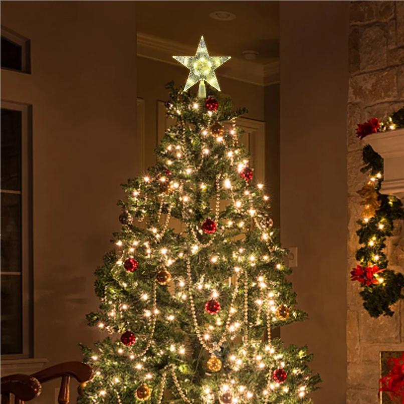 Звезда на верхушку елки Светодиодная Светящаяся Звездная Лампа Украшение для Рождественской Елки Домашние Рождественские Вечеринки Navidad Noel