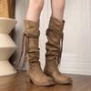 Fashion Knight Boots Fall Winter 2025 Women's Brown Tassel Mid-Leg Boots