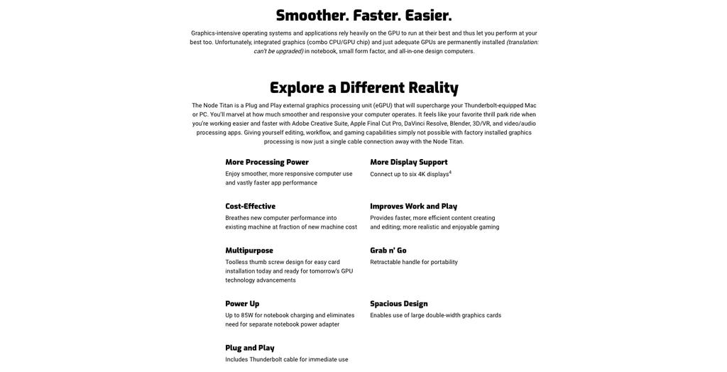 AKiTiO Node Titan 650W Power Supply Thunderbolt 3 Connection eGPU Expansion Box Full Length Full Height Double Width PCIe Card Case for Computer Gun