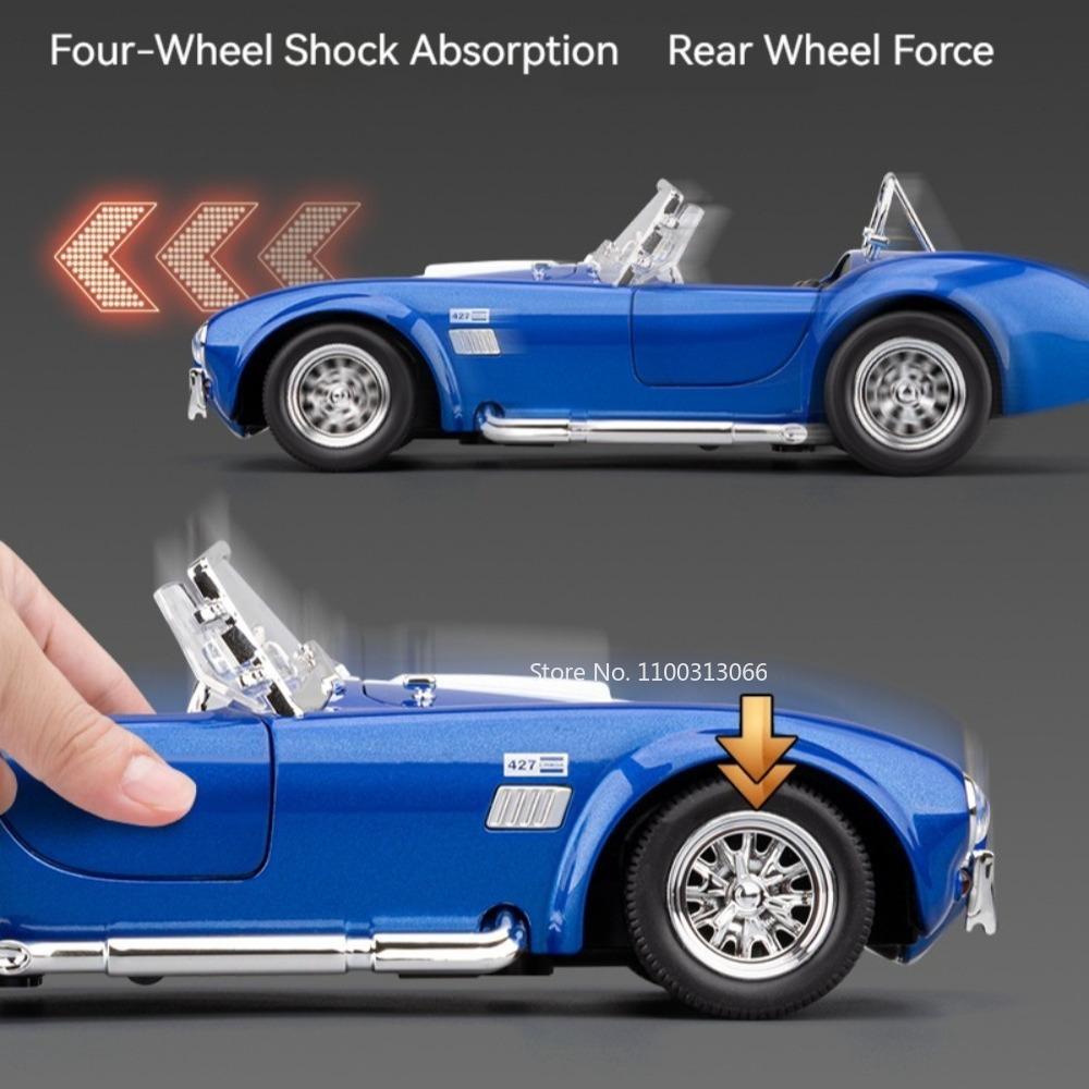 1:24 модели Shelby Cobra 427 GT500 Игрушечные машинки Колеса вращаются Винтажная машина Сплав Резиновые шины Миниатюрные транспортные средства Коллекция для детей Веселье