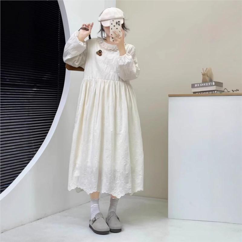 Johnature Forest Jacquard Dress Autumn Winter Japanese Loose Versatile Dresses