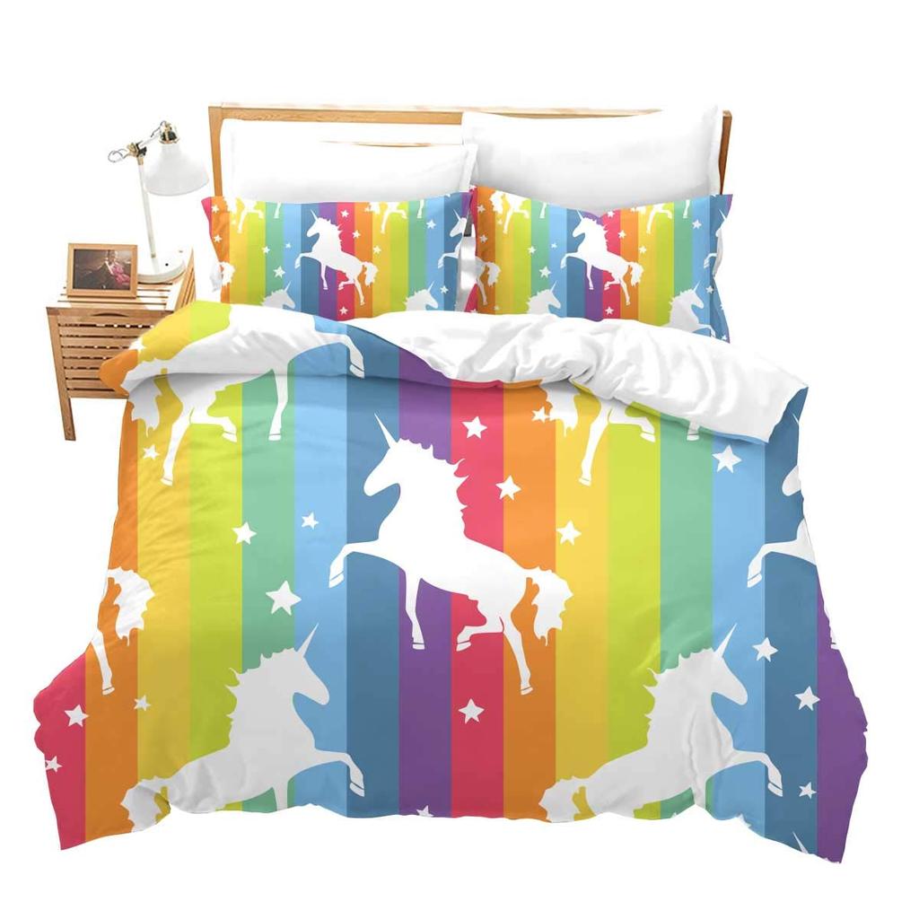 Unicorn Duvet Cover Set Cartoon Galaxy Rainbow Colourful Unicorn Cute Romantic Theme For Kids Girls Polyester Comforter Cover