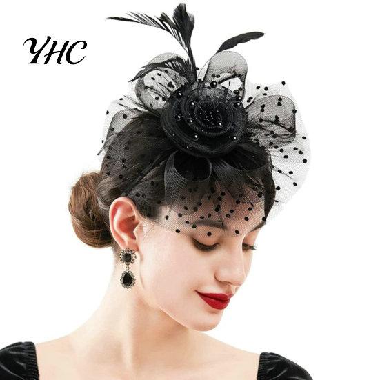 Pillbox Hat Beads Decor Dot Print Metal Clip Fascinator Hair Accessories Mesh Flower Feather Party Headwear