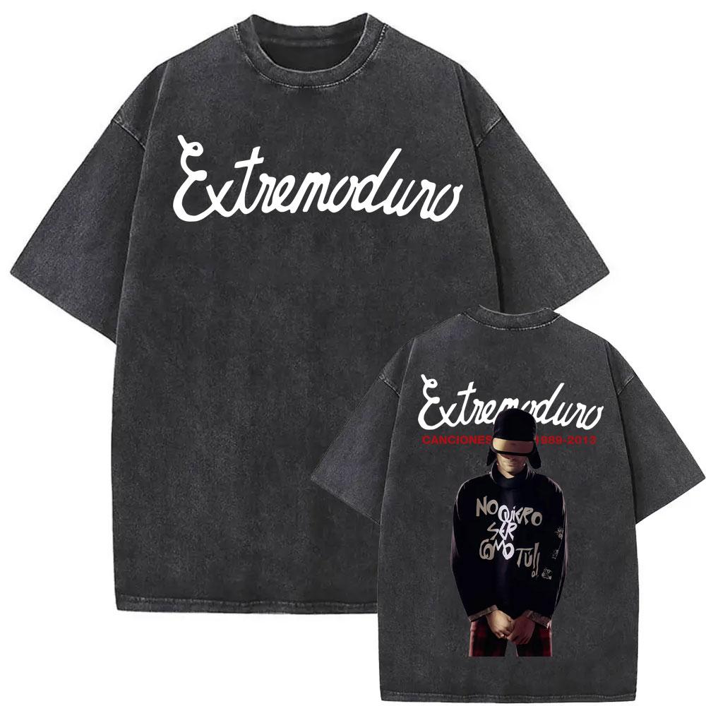 Rock Band EXTREMODURO Tour Vintage Washed Tshirt Men Fashion Hip Hop Street T Shirt Male Gothic Retro Oversized T Shirts