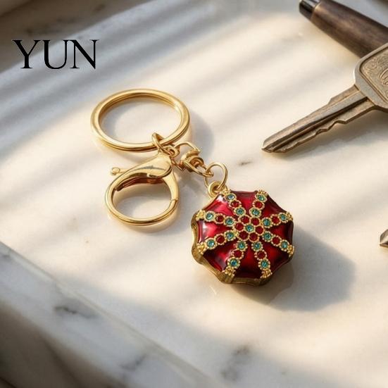Alloy Key Ring Rhinestone Ethnic Hat Keychain, Bling Octagonal Cap Car Bag Decoration Keychain Ring, Zinc Pendant for Backpacks and Handbags Keyring