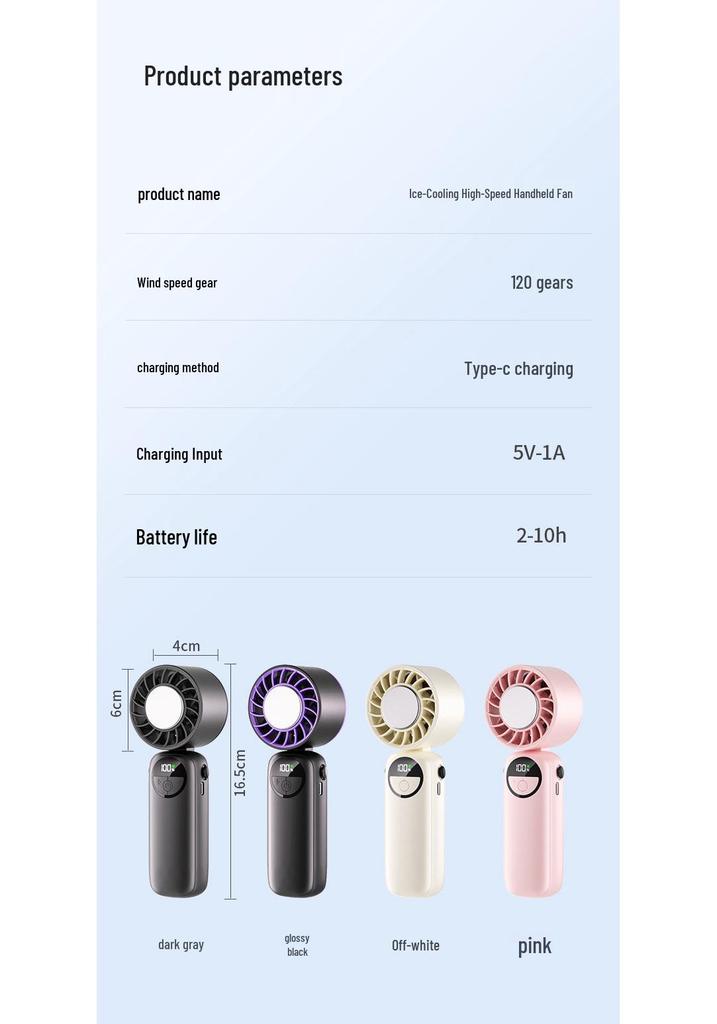 High-Speed Semiconductor Refrigeration Handheld Fan with Foldable Neck Strap and Ice Pack