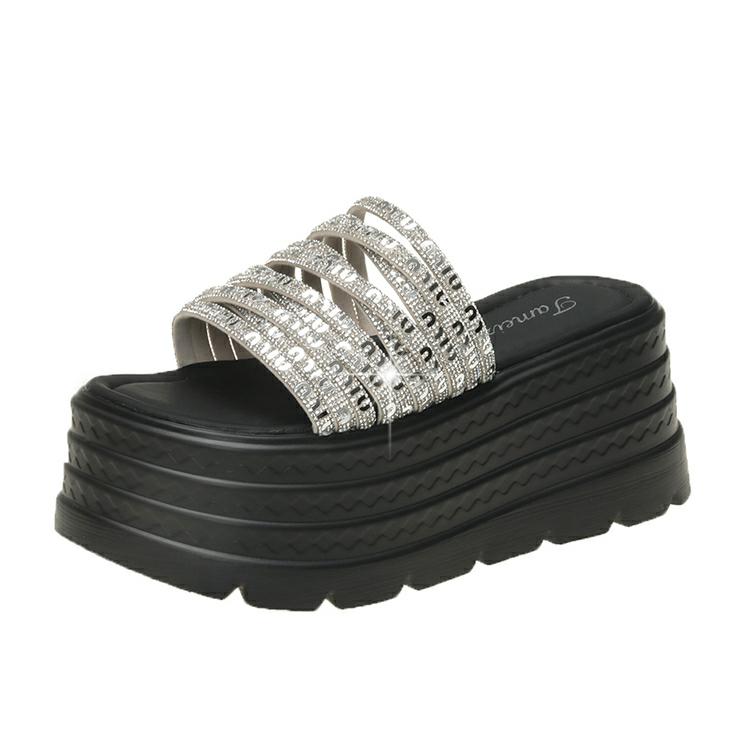 Модные 8 см Повседневные танкетки Женские Новые Летние Нескользящие Сандалии на платформе Блестящие С открытым носком Удобные Женские Массивные Пляжные Шлепанцы