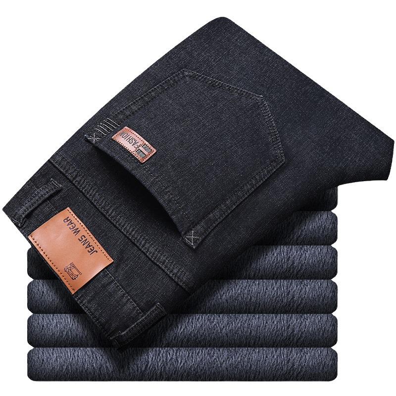 Мужские зимние джинсы из плотного бархата — свободный крой, высокая талия, идеально подходят для людей среднего возраста, теплые для осени и зимы