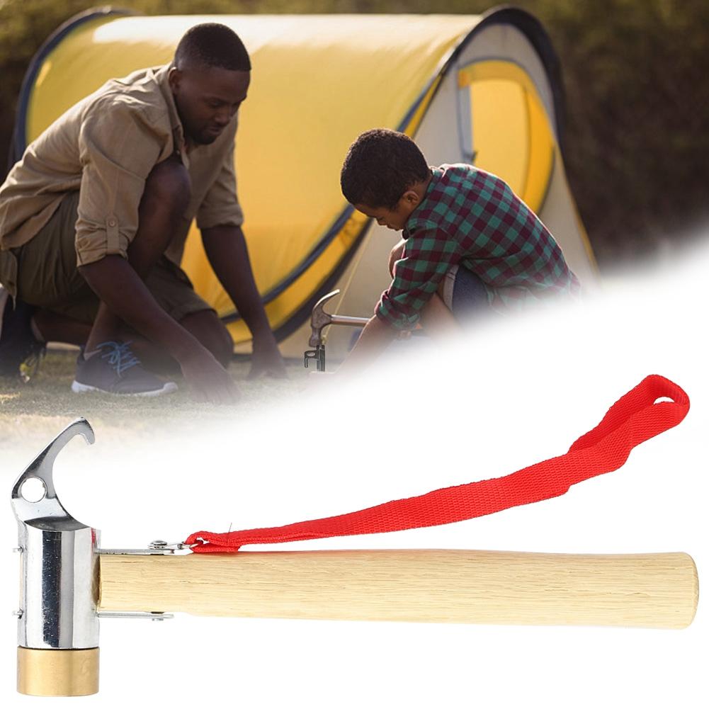 На открытом воздухе Кемпинг Медная Головка Молоток Деревянная Ручка Многофункциональный Серебристый Палаточный Гвоздь Крючок Горный Туризм Портативный