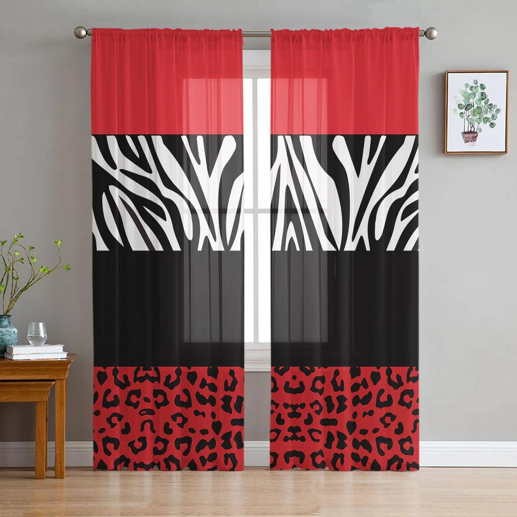 Leopard Zebra Print Gauze Curtains For Kids Bedroom Kitchen Living Room Holiday Decor Voile Screen