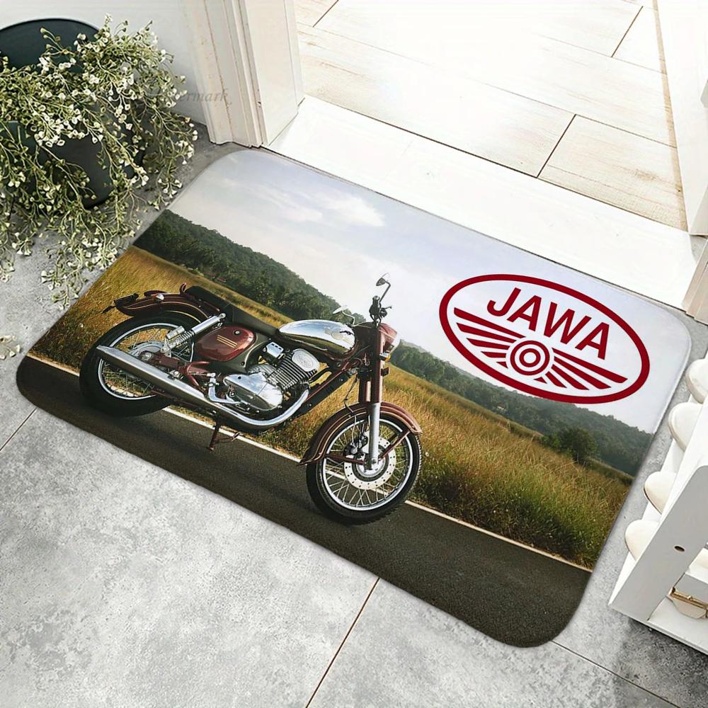 1pc JAWAs Vintage Motorcycle Floor Mat Floor Mat Anti-Slip Kitchen Bedroom Handmade Tufted Rug Carpet Living Room Entrance Rug
