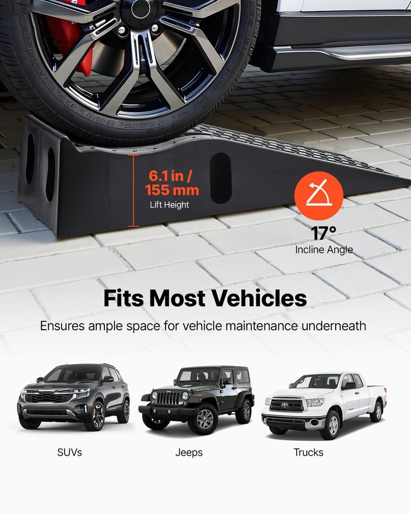 Car Ramps, 2 PCS 5897 kg GVW Capacity, 155 mm Lift Height, Portable High Profile Car Service Ramps for Home Garage Maintenance and Oil Changes, Heavy