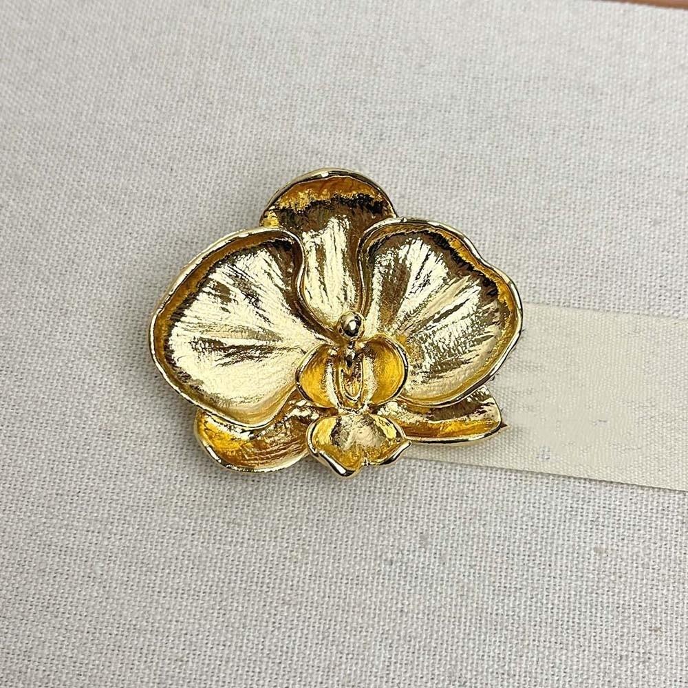 Vintage Butterfly Orchid Pin French Style Metal Glossy Brooch Orchid Flower Brooch Gift
