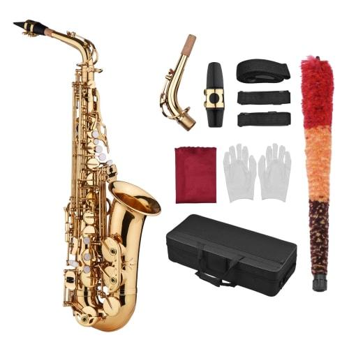 KONGNY Sax Saxophone Alto Saxophone Eb E Flat with Engraved Pattern Mouthpiece, Cleaning Brush, Cleaning Cloth, Gloves, and Strap. Perfect for Band Pr