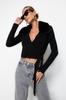 Women's Elegance Style Sweater Black Crop Faux Fur Detailed Knitwear Sweater