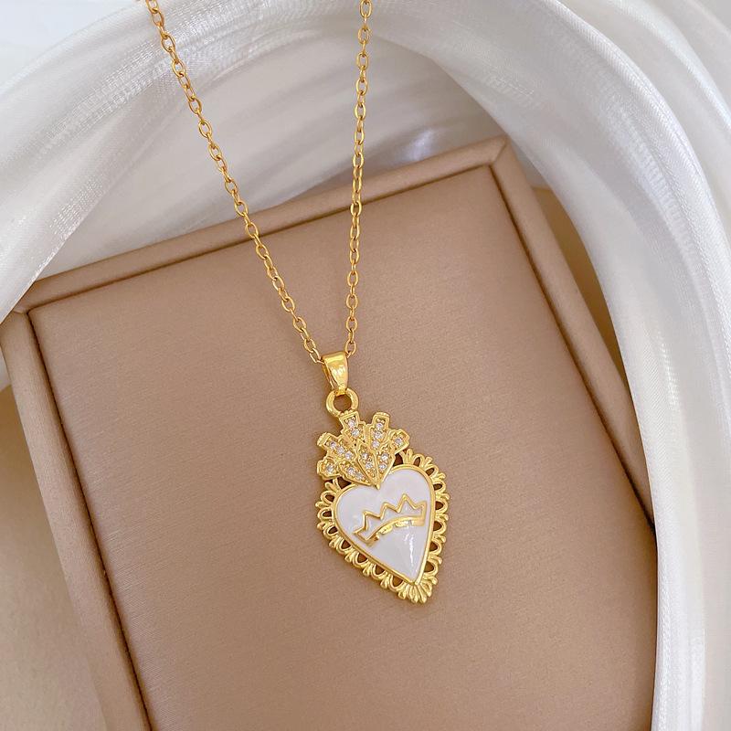 Oil Dripping Crown Zircon Light Luxury Temperament Gorgeous Full Diamond Necklace Female Versatile Collarbone Chain Titanium Steel Chain