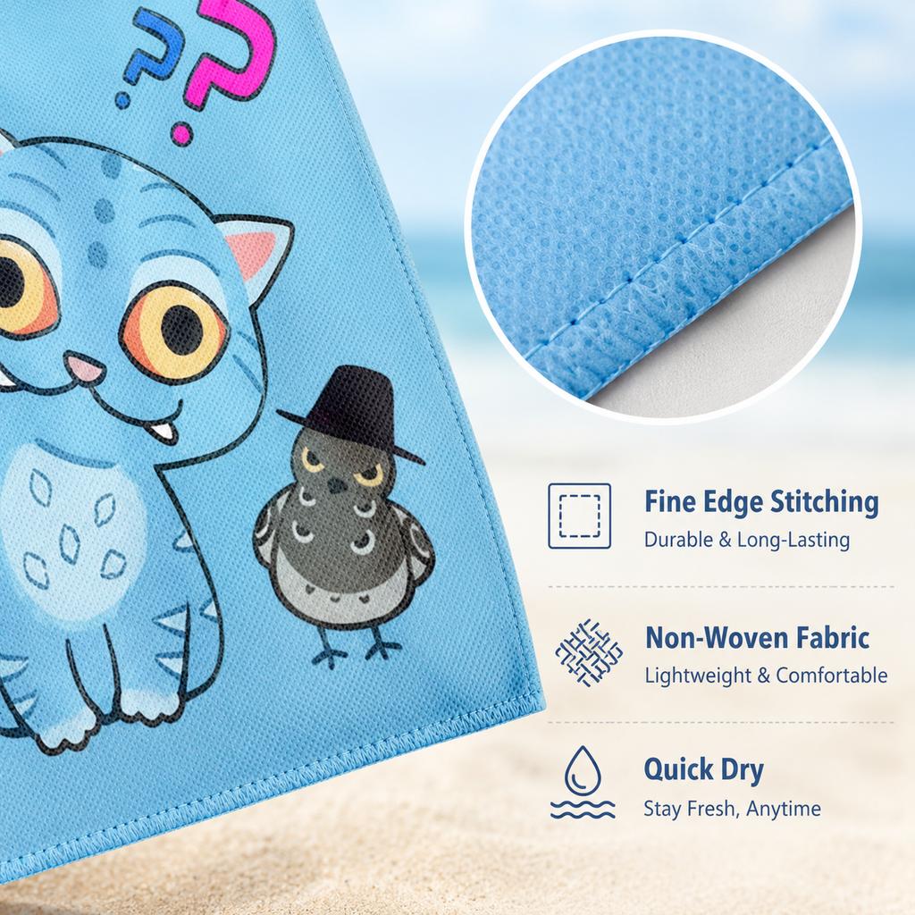Cute Blue Cartoon Cat Beach Towel 150x75cm Microfiber Quick Dry Flat Print Large Bath Towel for Kids Boys Girls Pool Party