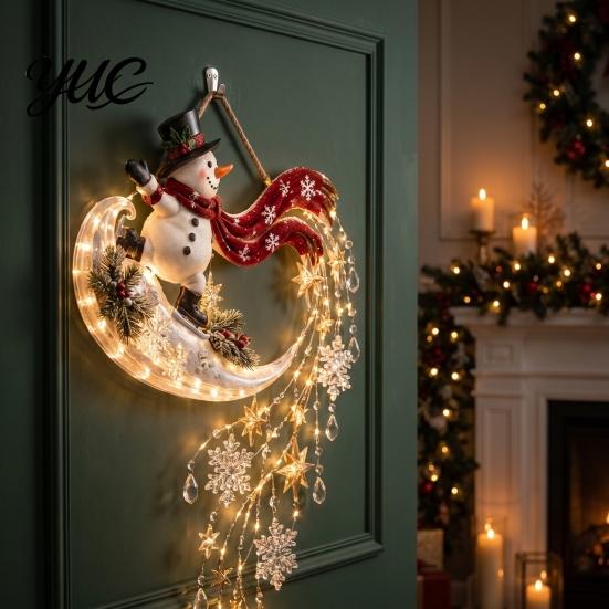 Holiday Home Decor Gifts Christmas Wall Light Hanging Ornament for Party Decor, Decorative LED Acrylic Festive Art Sconce Living Room and Bedroom,