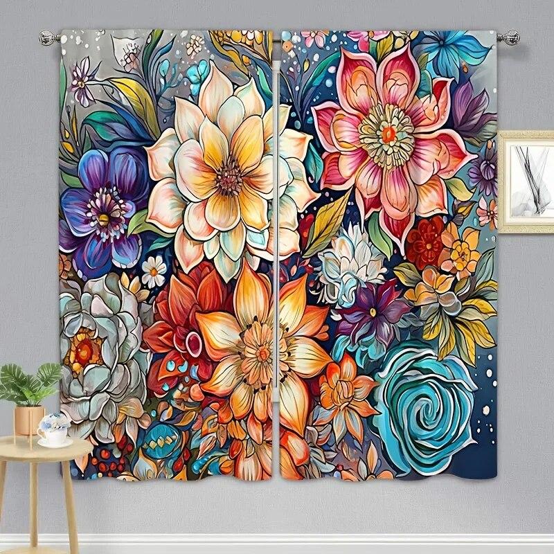 2 панели, красочные цветочные принты, модные шторы в стиле бохо, карманные полузатемненные оконные шторы для гостиной, оконные шторы