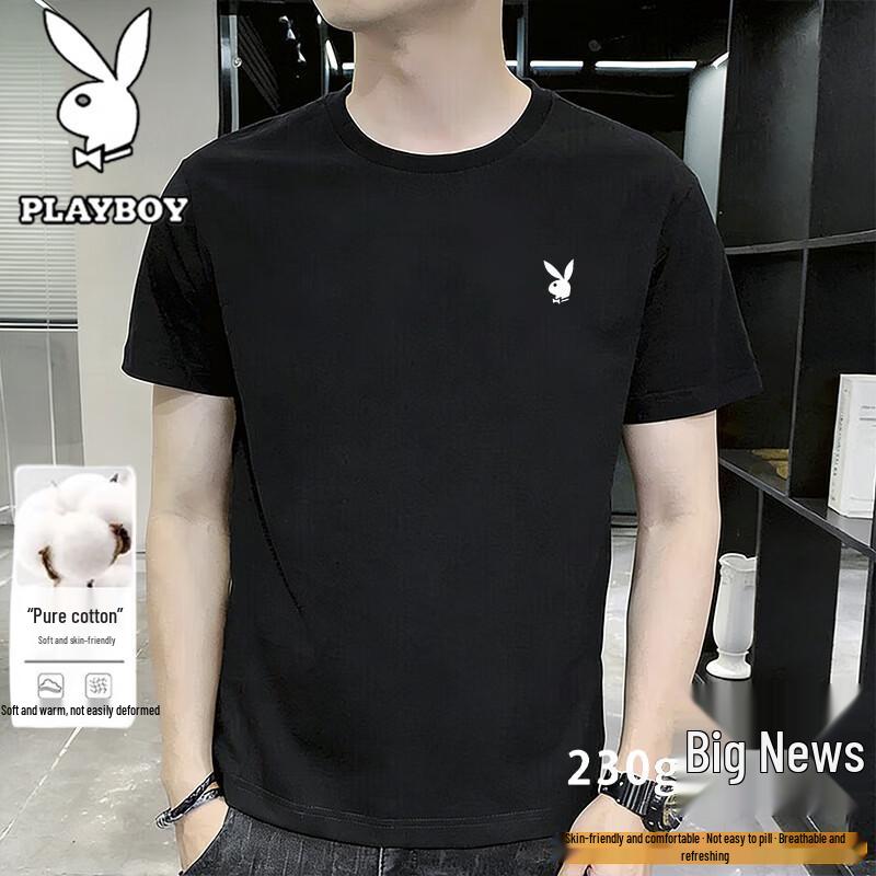 PLAYBOY Мужская футболка с коротким рукавом из плотного хлопка