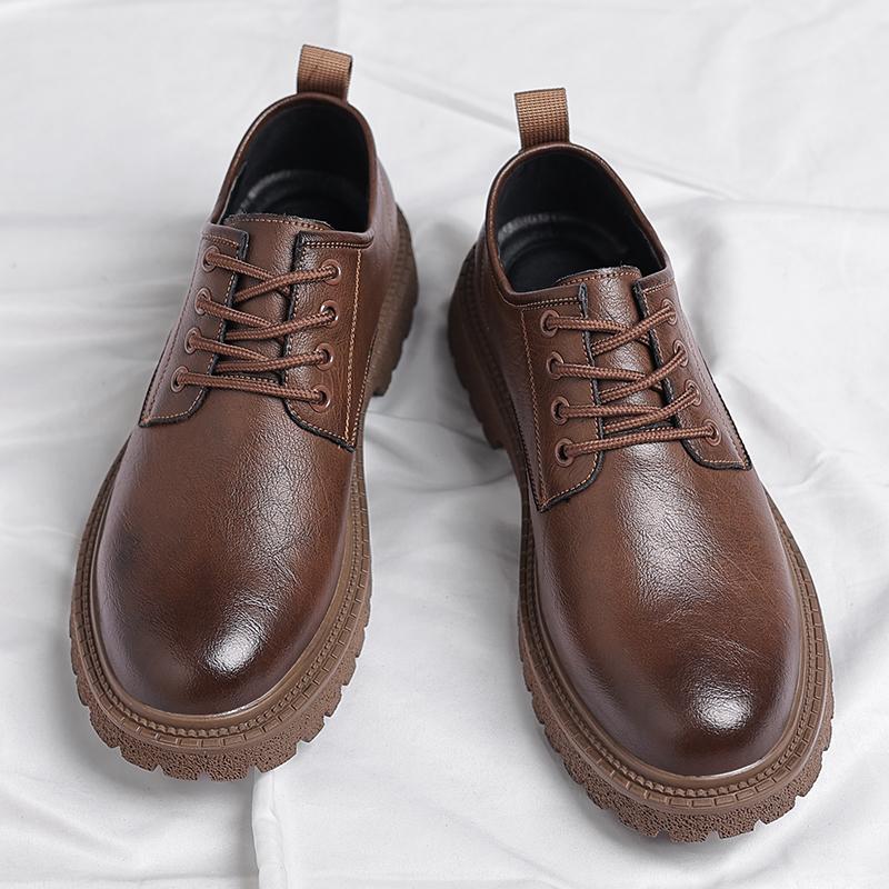 Derby Leather Men Shoes Outdoor Fashion Chunky Lace Up Retro Dress Shoes Men Busines Office Casual Party Wedding Shoes Man