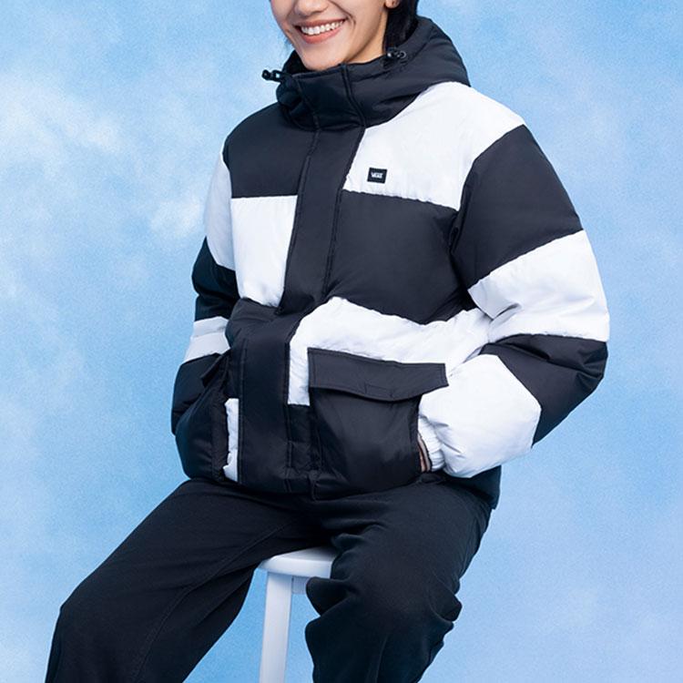 Vans Цветные блоки шахматная доска свободный крой пуховик с капюшоном унисекс верхняя одежда черный белый VN0A7YIUBLK