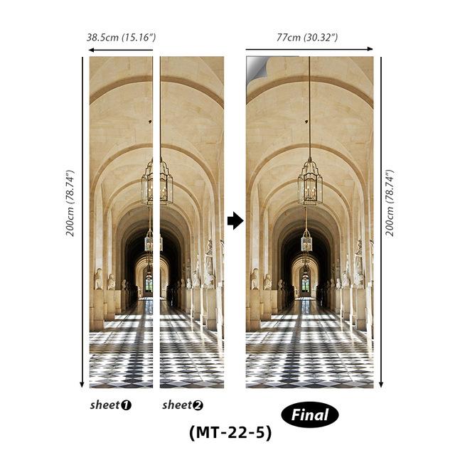 PVC Full Door Stickers Wall Decoration Bedroom Kids Room Cartoon 3D Wallpaper Abstract Line Wardrobe Home Renovation Art Murals