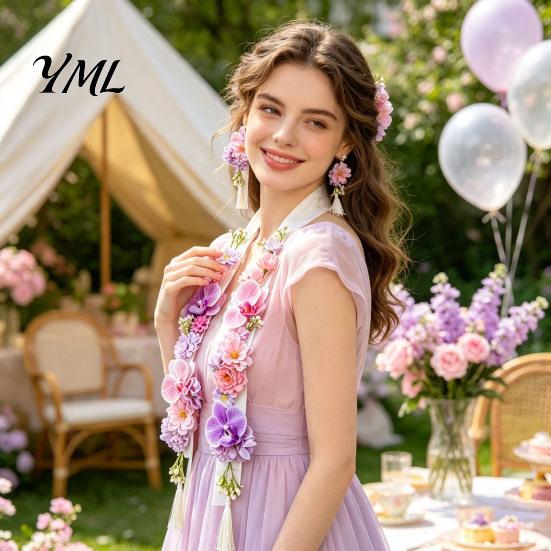 Decorative Floral Stole for Weddings Flower Graduation Leis, Artificial Satin Ribbon Grad Stole, Senior Tropical Gift Box Decoration Leis with Tassel