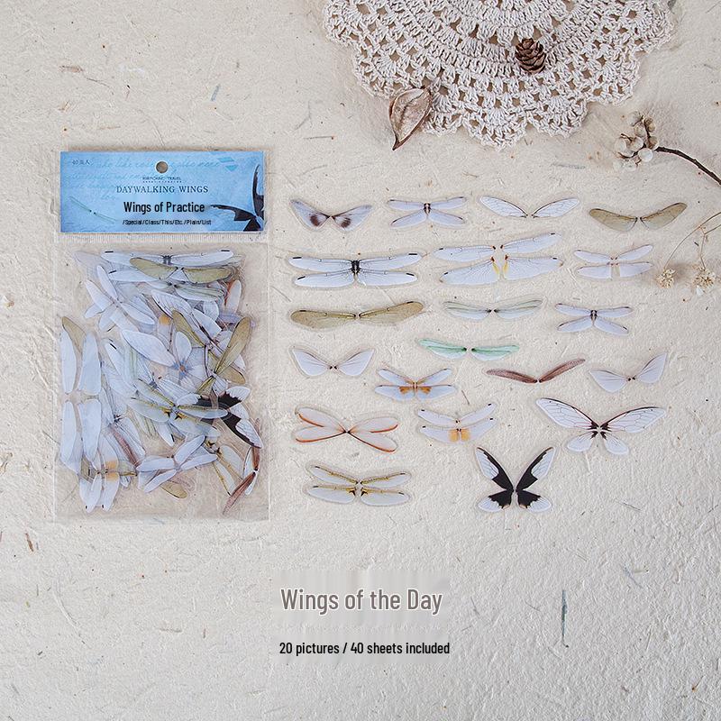 Наклейки Mo Jing из ПЭТ - Серия 'Крылья' от Художника, Декор для DIY-Журнала (40 Штук, 8 Стилей)