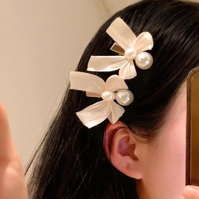 2 шт. Детские заколки для волос Ленточный бант Декор из искусственного жемчуга Детские зажимы для волос Скругленные края Мягкая сила зажима Мини-размер Заколки для волос