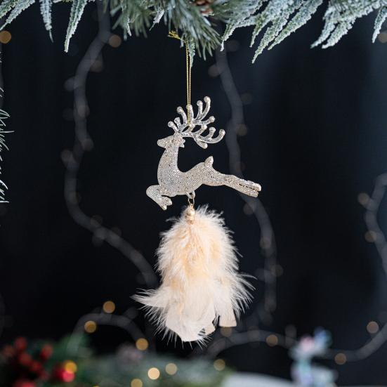 Рождественское украшение на елку Снежинка Плюшевая подвеска Подвеска для елки с перьями Пайетки Колокольчики Зимний новогодний декор для вечеринки