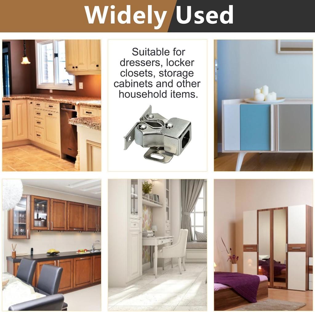 Double Roller Strong Hold Cupboard Cabinet Door Catches with Screws,Cabinet Catch Door Latch for Home Furniture Cabinet Cupboard