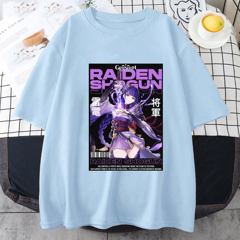 Genshin Impact-Raiden Shogun футболка аниме Unsiex спортивные топы с короткими рукавами повседневная свободная футболка с рисунком