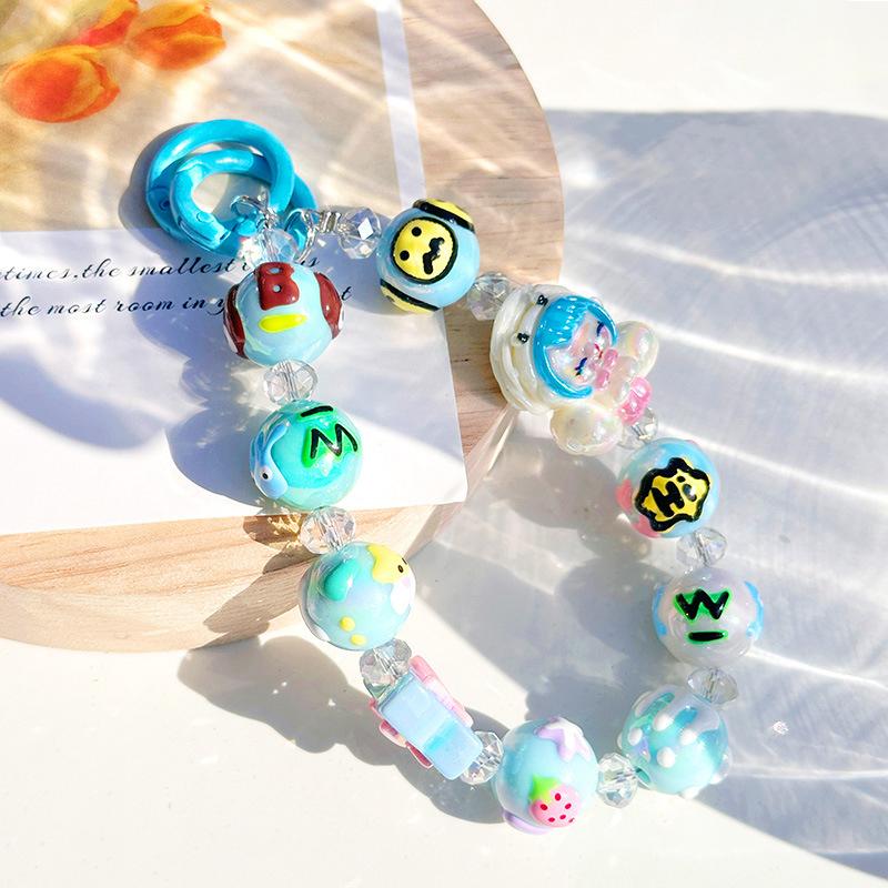 Ремешок-цепочка для мобильного телефона против потери, нарисованный вручную, с бисерным кулоном, брелок, подвеска для сумки, украшение