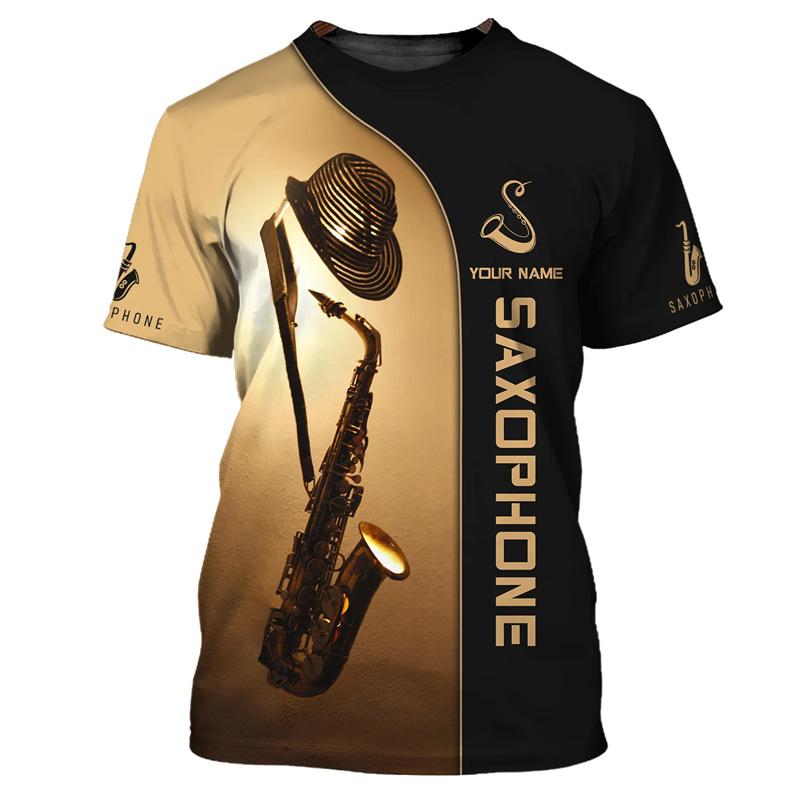 Футболка с принтом джаз-саксофона 3D для мужчин, музыкальные инструменты, короткие рукава, крутые футболки большого размера с круглым вырезом