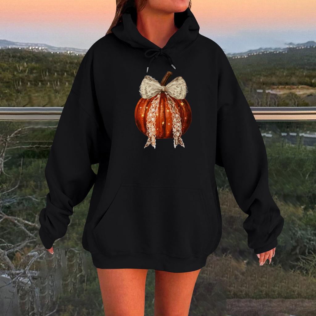 Женский плюшевый свитшот с длинными рукавами оверсайз со спущенными плечами и капюшоном с принтом на Хэллоуин